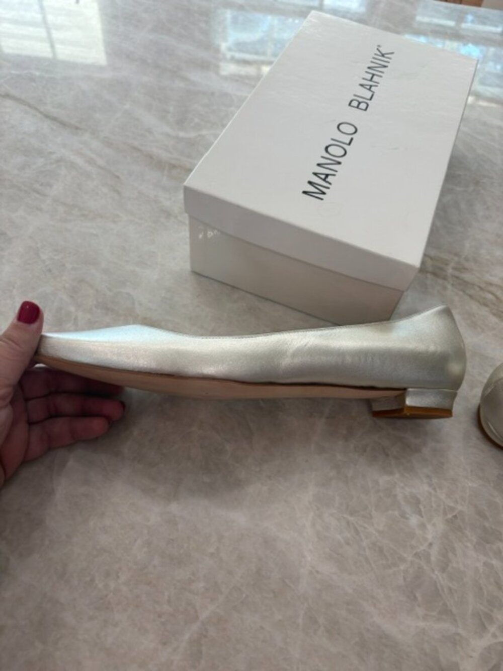 Manolo Blahnik "Juby" Round-Toe Flats in Silver, Size 40 (10) - Picture 12 of 13